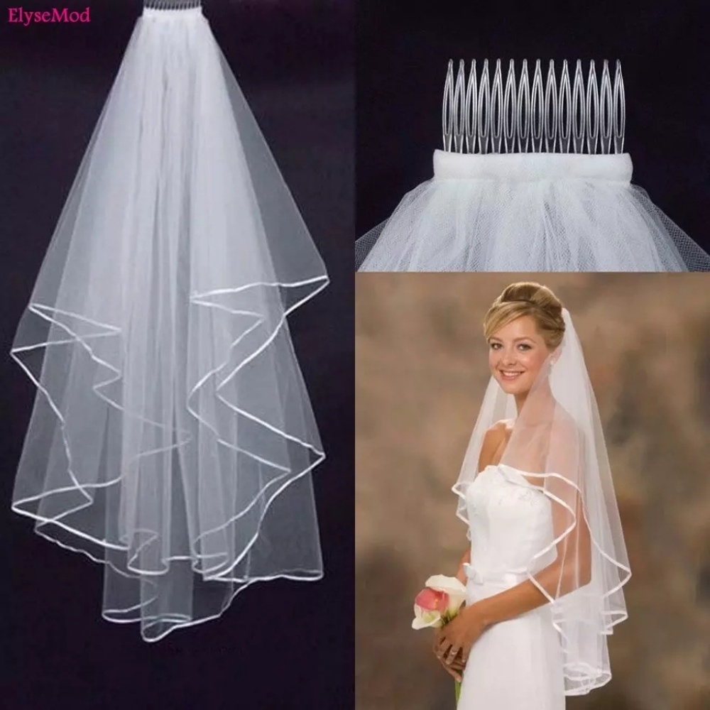 2019 Ivory Wedding Simple Tulle Two Layers Bridal